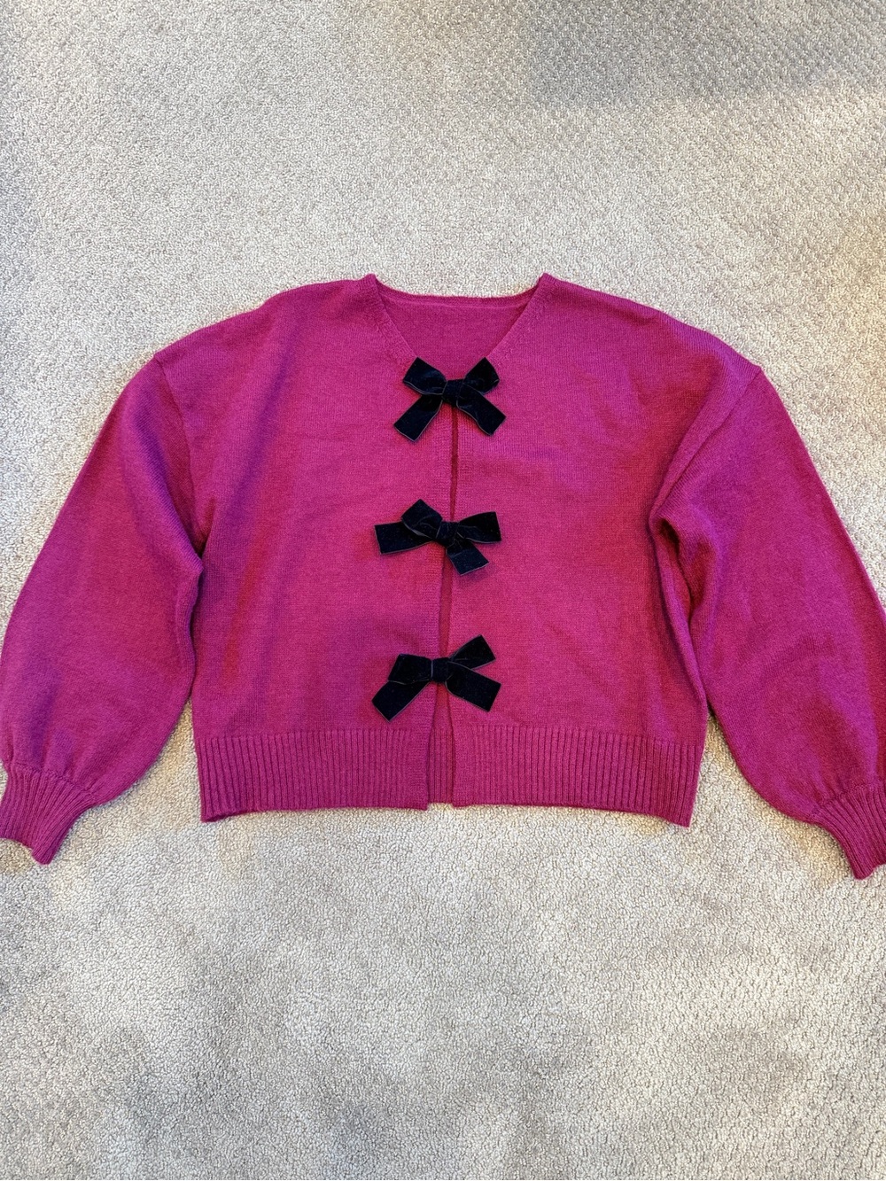 Women’s Magenta Bow-Accent Cardigan Sweater